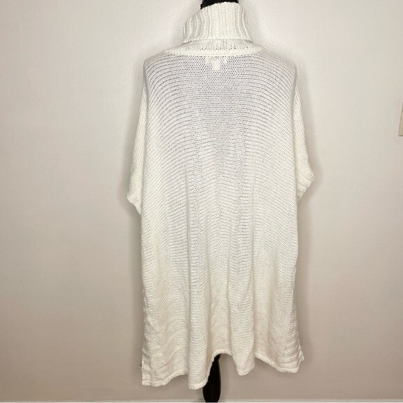 Loft Poncho Sweater Cable Knit Turtleneck Tunic Acrylic Ivory Size Medium Large - Picture 2 of 10